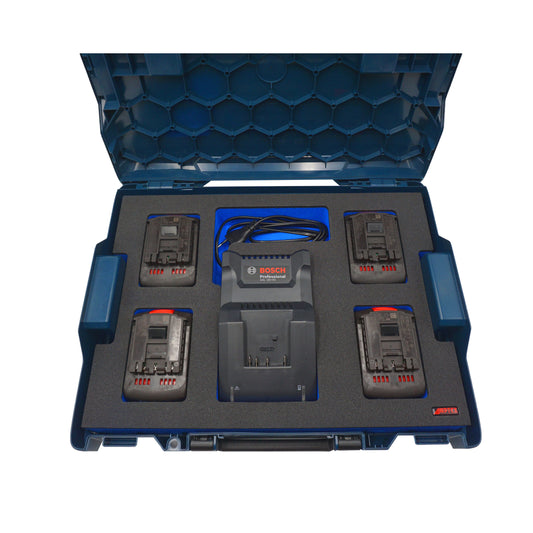 Schaumeinlage für Bosch Ladegerät GAL 18V-40 und 4x Akkus 18V ProCore 4Ah für neue Bosch L-Boxx 102 und 136.