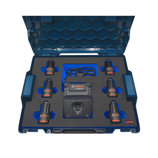 Schaumeinlage für Bosch Ladegerät GAL 12V-40 und 6x Akkus 12V GBA für neue Bosch L-Boxx 102 und 136.