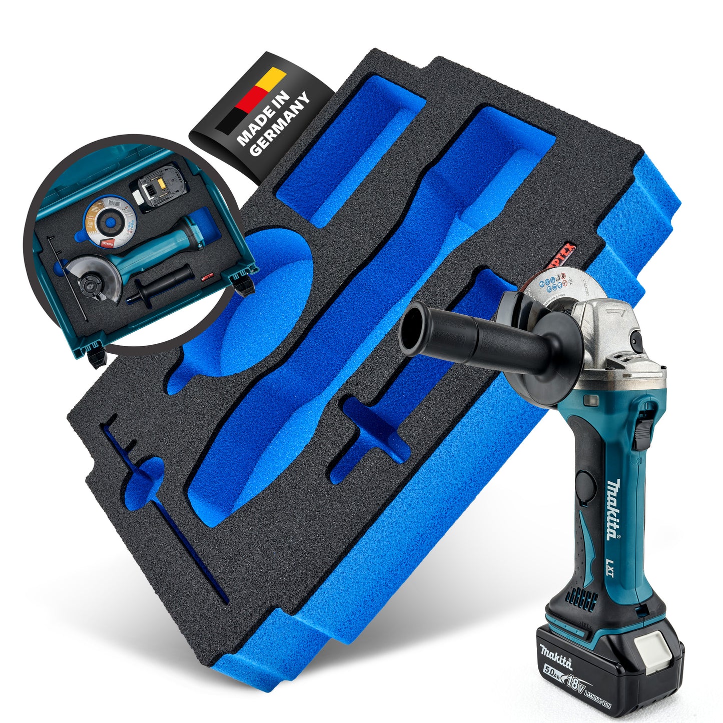 Schaumeinlage für Makita Akku-Winkelschleifer DGA 452 für MakPac Gr. 2-3.