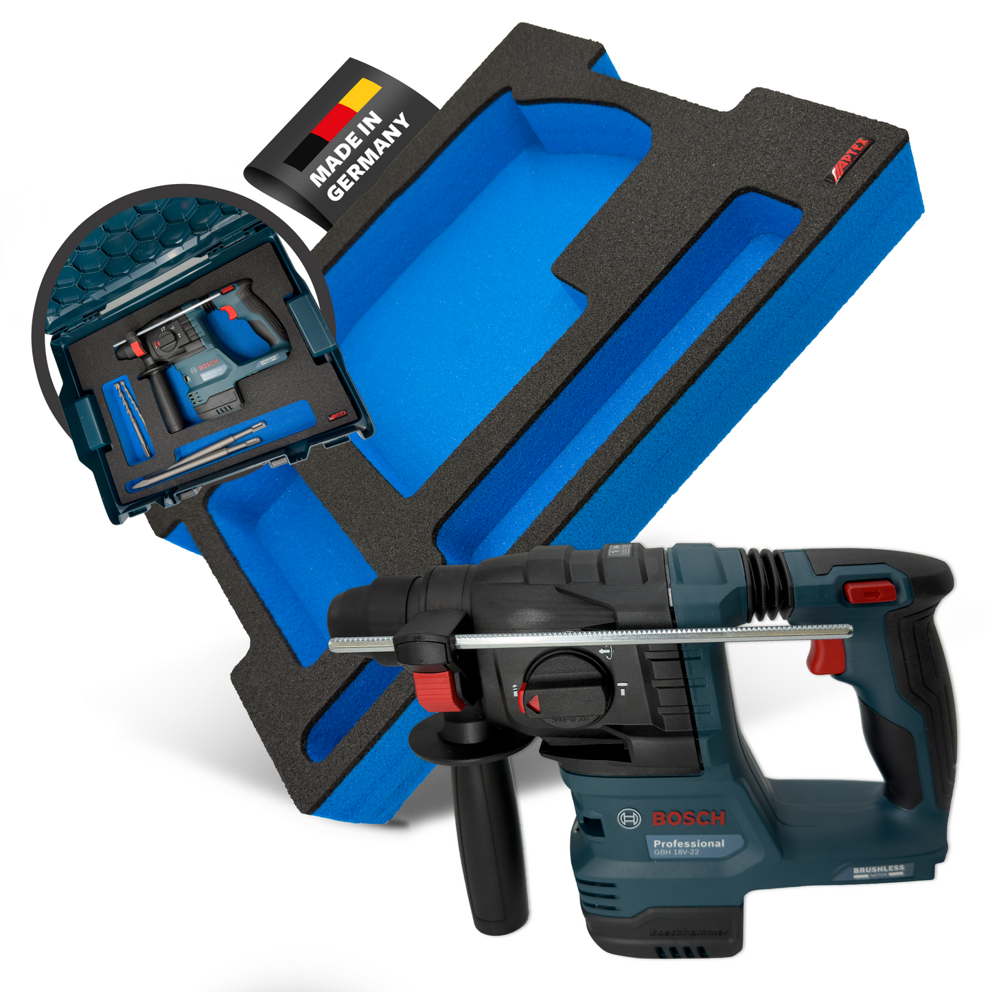 APTEX Bosch GBH 18V-22 Einlage für L-Boxx 136 – Akku-Bohrhammer Schaumeinlage – Made in Germany