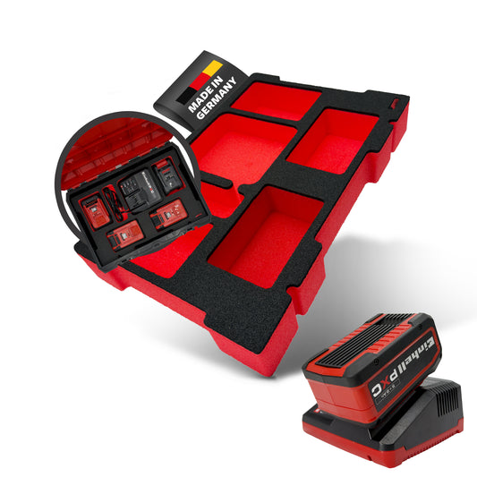 APTEX Einhell Schnellladegerät PXC 4.0A Einlage für E-Case S-F – 18V Akkus und Ladegrät Schaumeinlage – Made in Germany