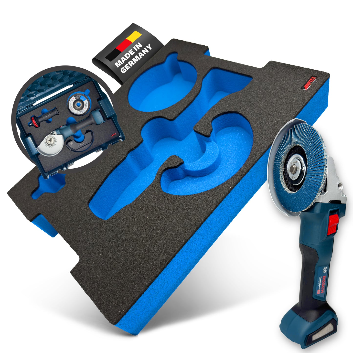 APTEX Bosch GWS 18V-11 (S) Einlage für L-Boxx 136 – Winkelschleifer Schaumeinlage – Made in Germany