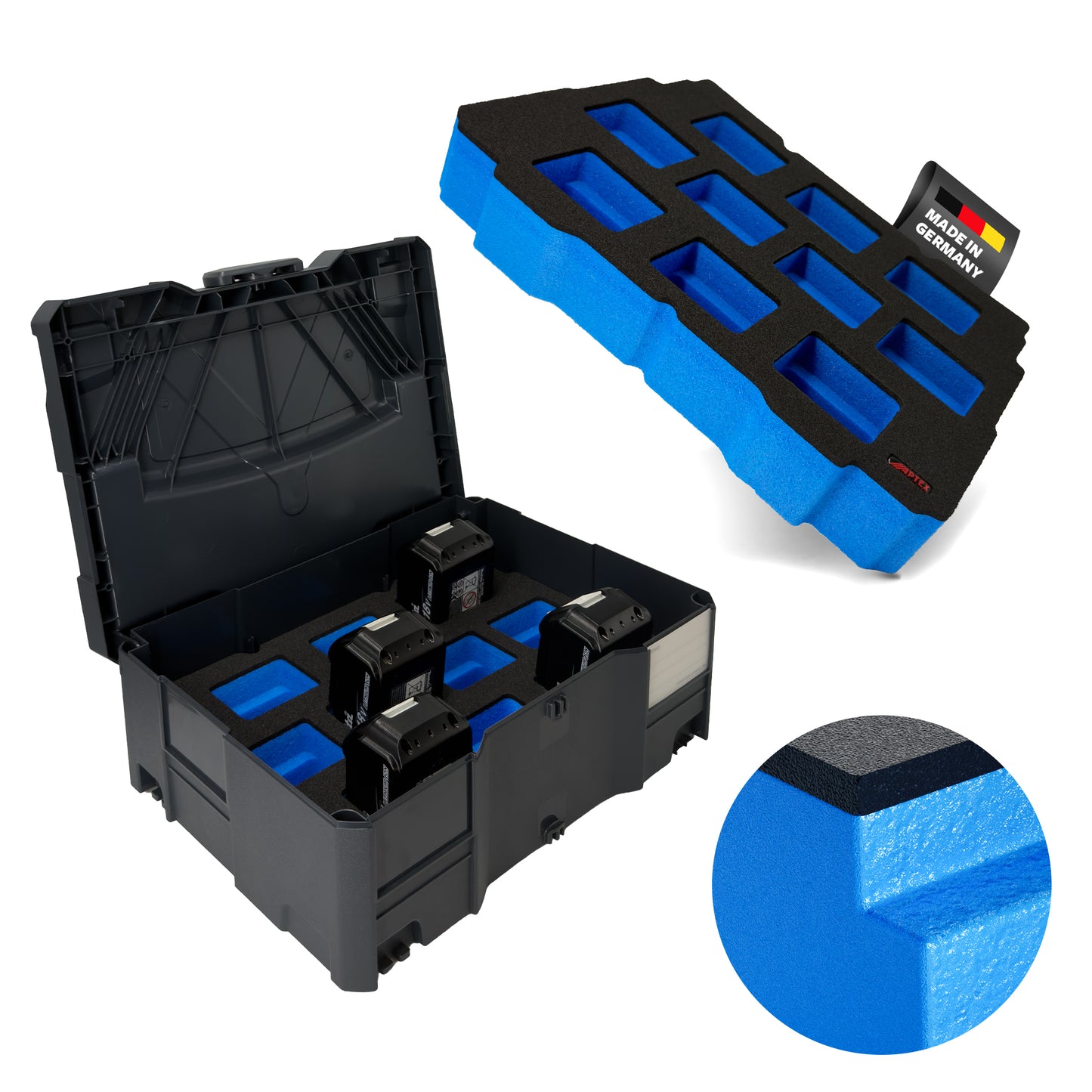 APTEX Makita Akku 18V Einlage für Systainer T-Loc 2 – Akku-Schaumeinlage – Made in Germany