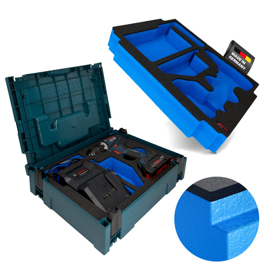 APTEX Bosch GSR 18V-90 C + Ladegerät GAL 18V-40 Einlage für MakPac – Bohrschrauber Schaumeinlage - Made in Germany