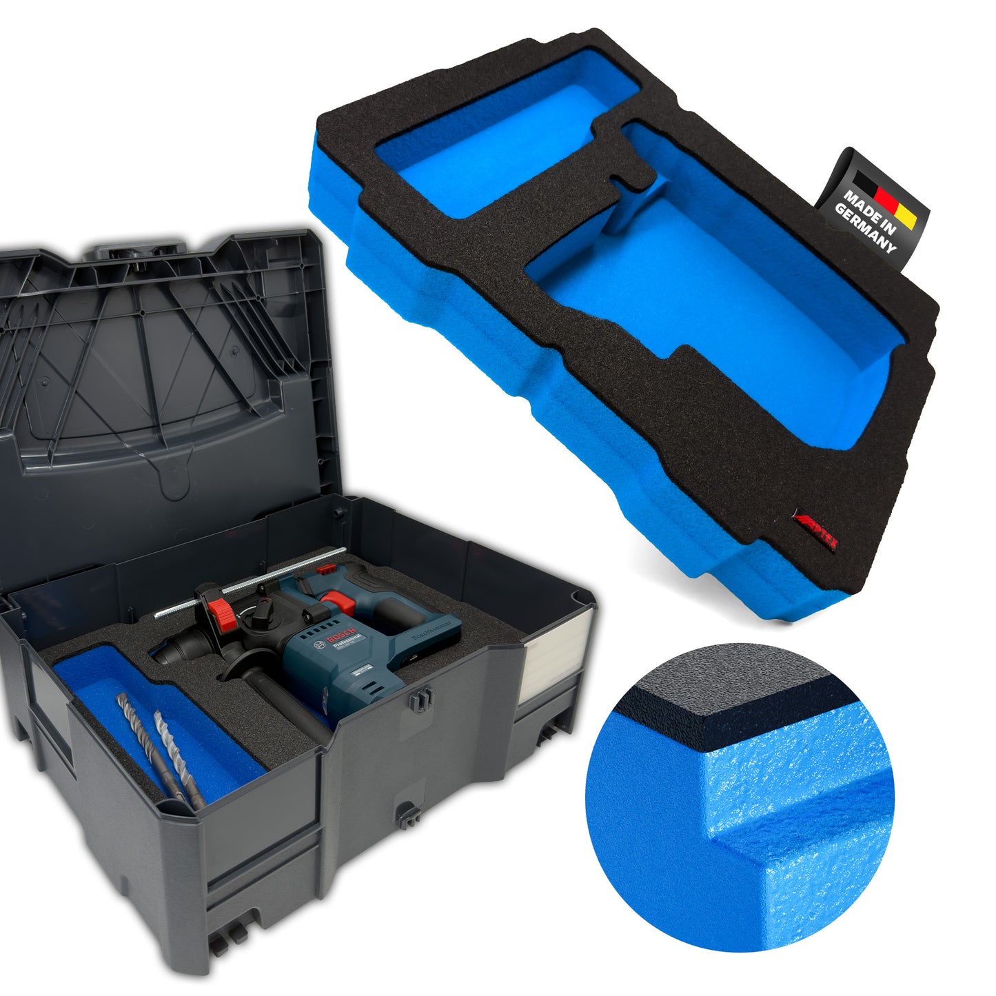 APTEX Bosch GBH 18V-18 Einlage für Tanos Systainer T-Loc 2 – Akku-Bohrhammer Schaumeinlage – Made in Germany