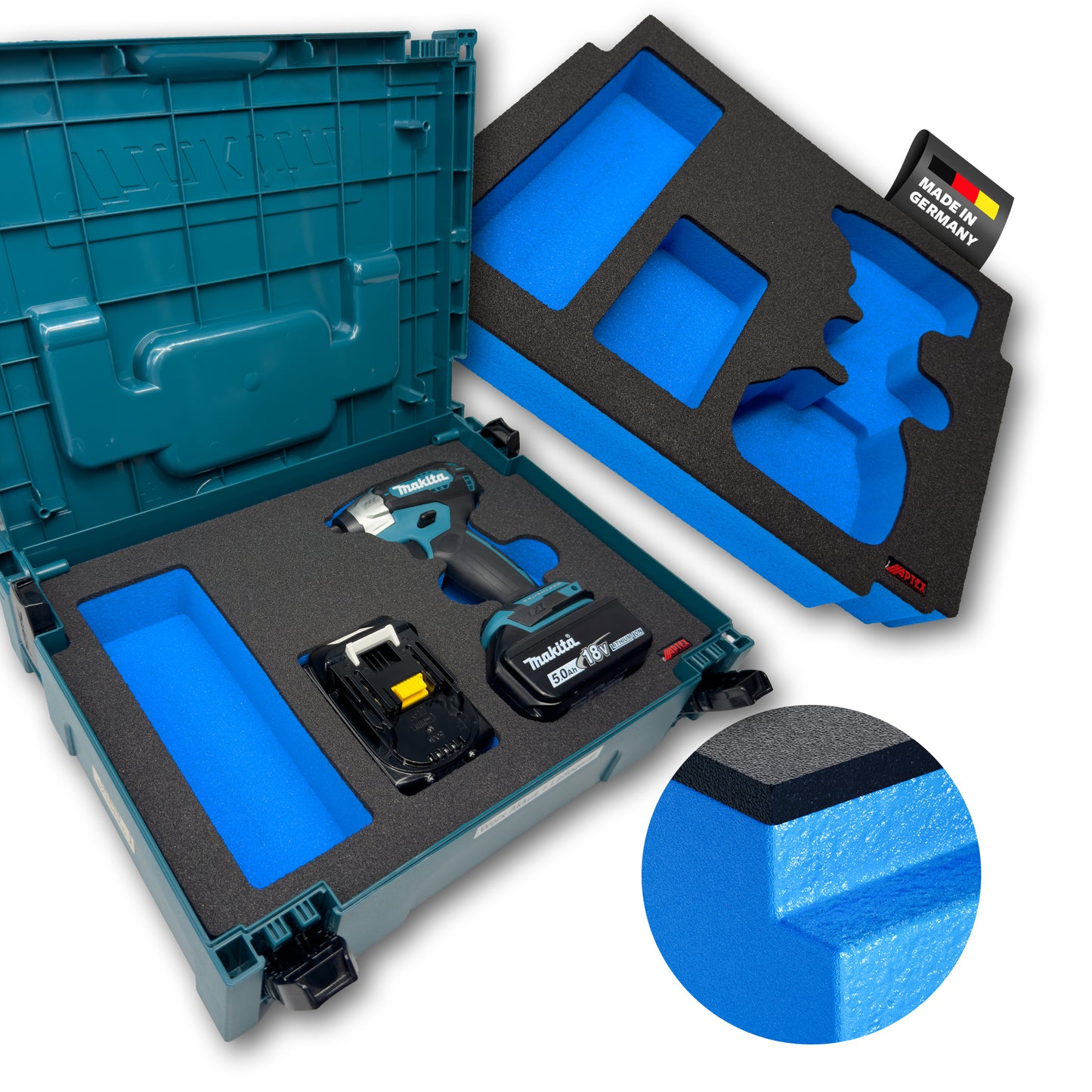 APTEX Makita DTD 157 Einlage für MakPac Gr. 1-2 – Akku-Schlagschrauber Schaumeinlage – Made in Germany