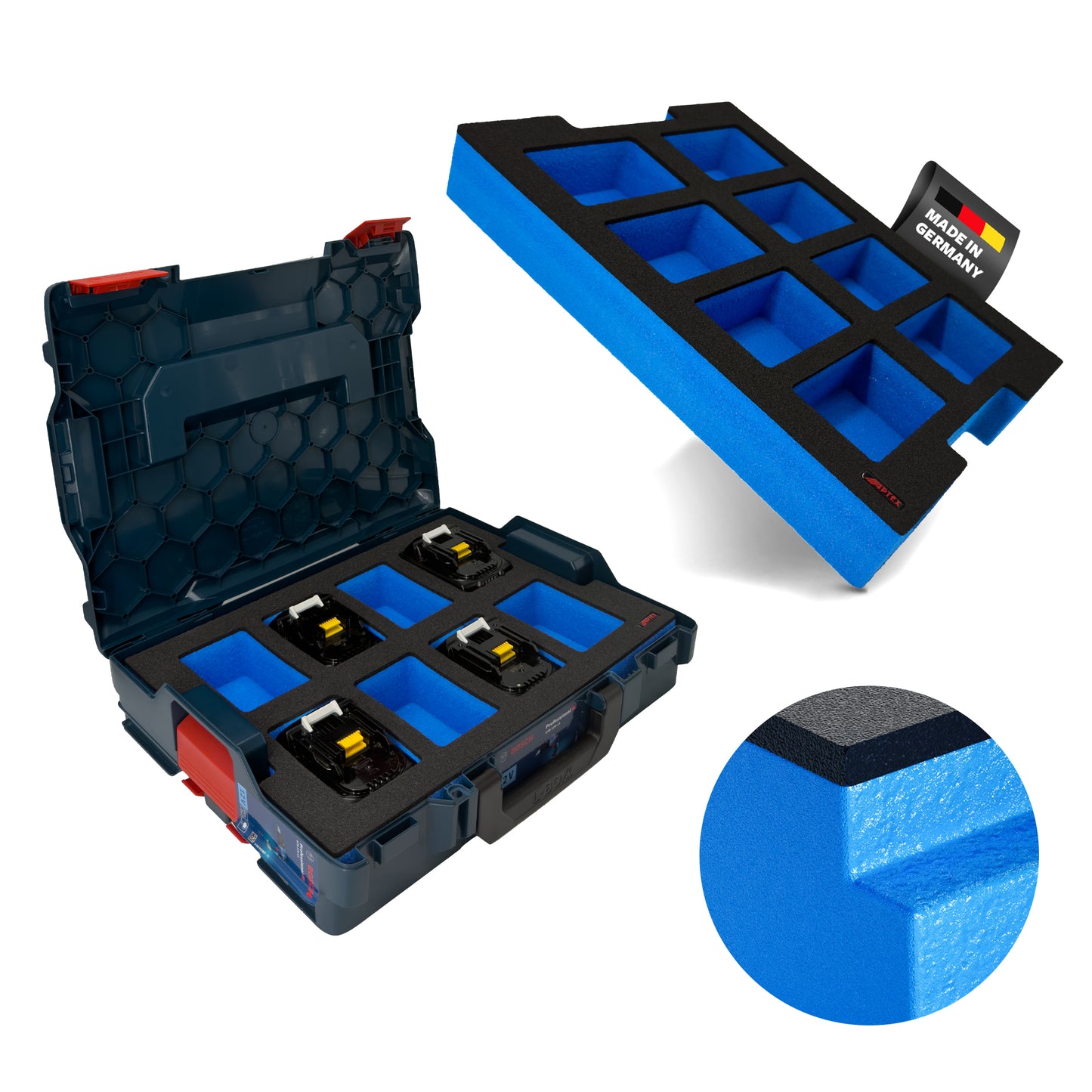 APTEX Makita Akku 18V Einlage für L-Boxx – Akku-Schaumeinlage – Made in Germany
