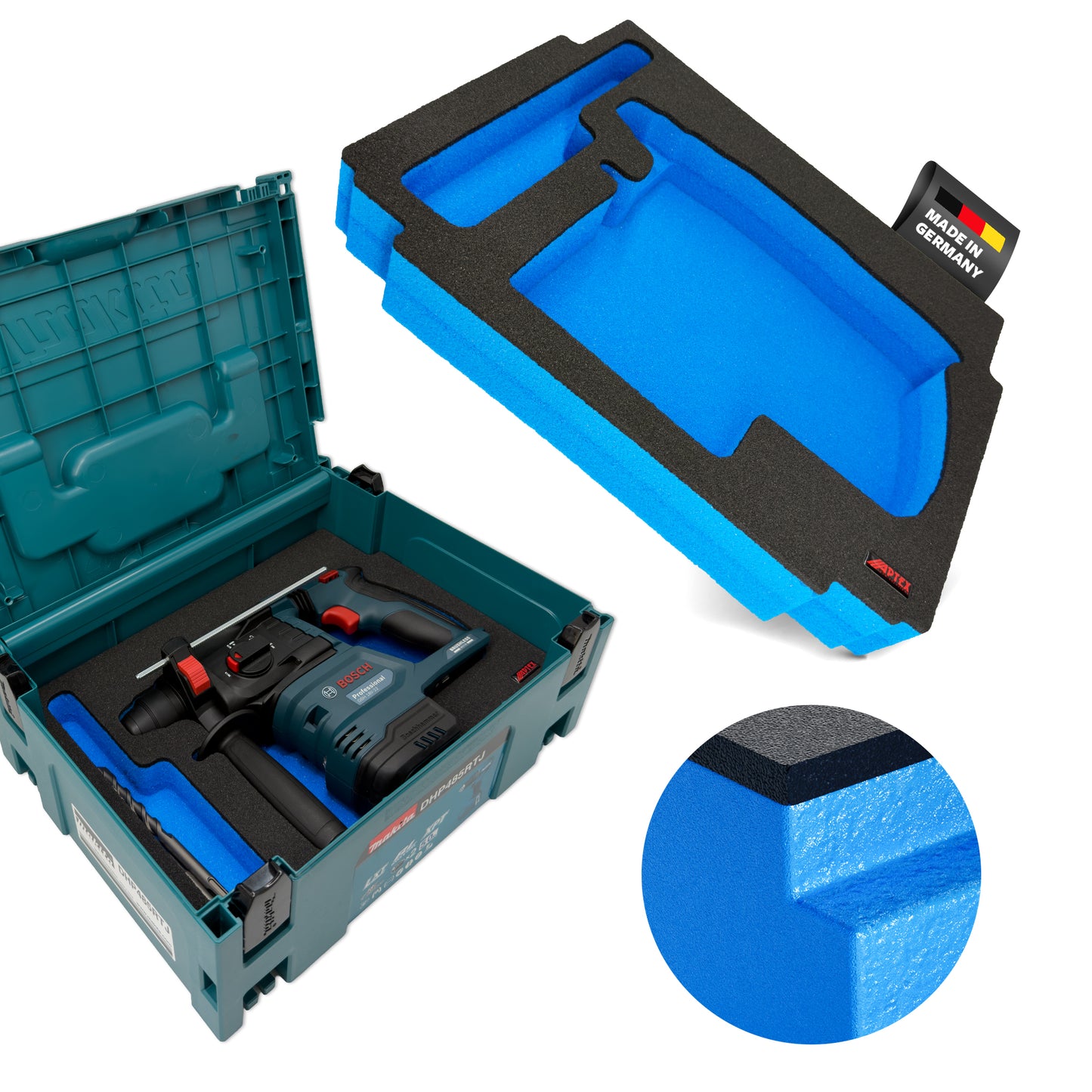 APTEX Bosch GBH 18V-22 Einlage für Makita MakPac Gr. 2 – Akku-Bohrhammer Schaumeinlage – Made in Germany