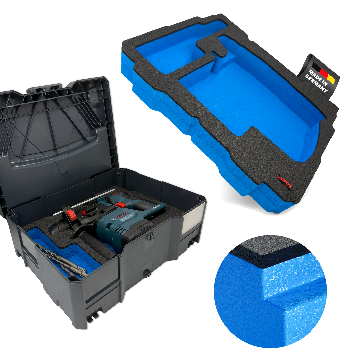 APTEX Bosch GBH 18V-22 Einlage für Tanos Systainer T-Loc 2 – Akku-Bohrhammer Schaumeinlage – Made in Germany