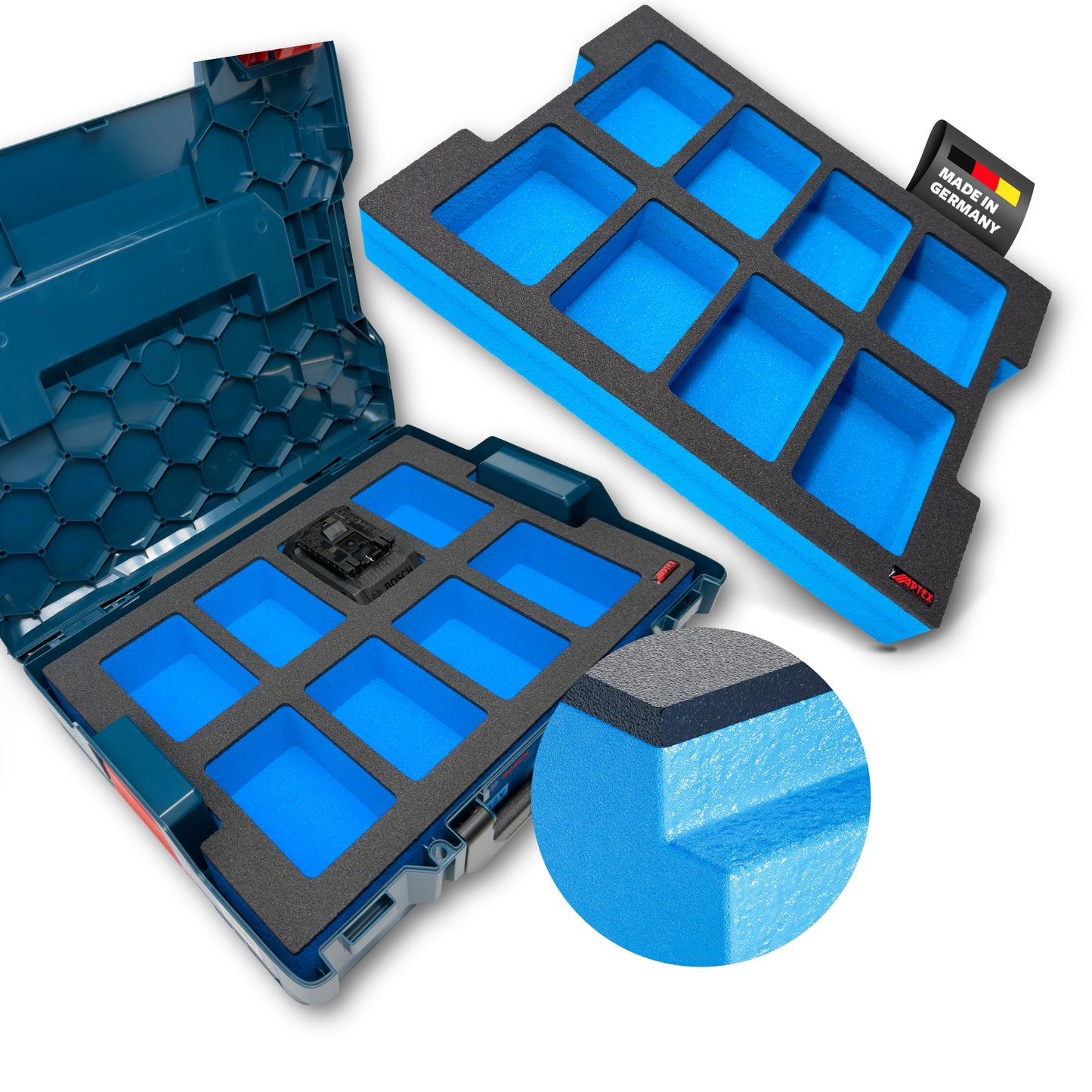 APTEX Bosch 8x ProCore 18V 5.5Ah, 8.0Ah, 12Ah Einlage für L-Boxx 136 – Akku Schaumeinlage – Made in Germany