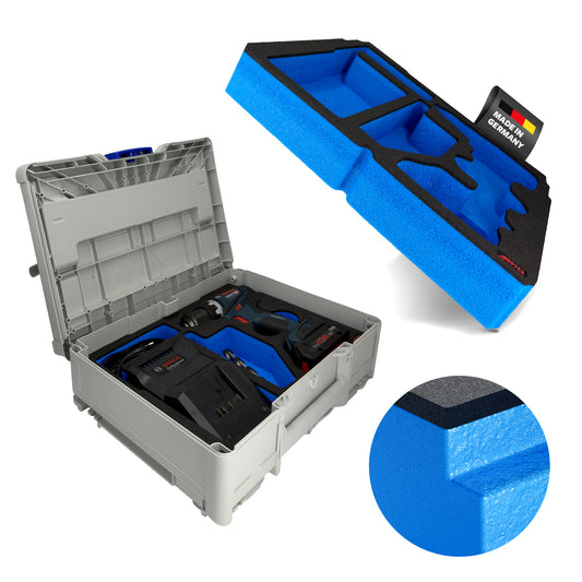 APTEX Bosch GSR 18V-90 C + Ladegerät GAL 18V-40 Einlage für Systainer³ M – Bohrschrauber Schaumeinlage - Made in Germany