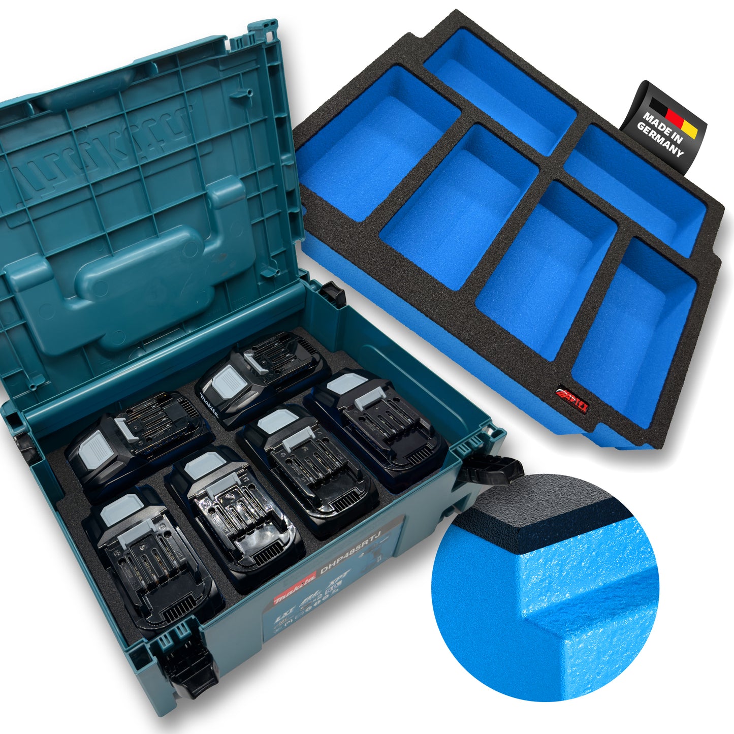 Schaumeinlage für 6x Makita Akkus 40V XGT 5.0Ah für MakPac Gr. 2-3