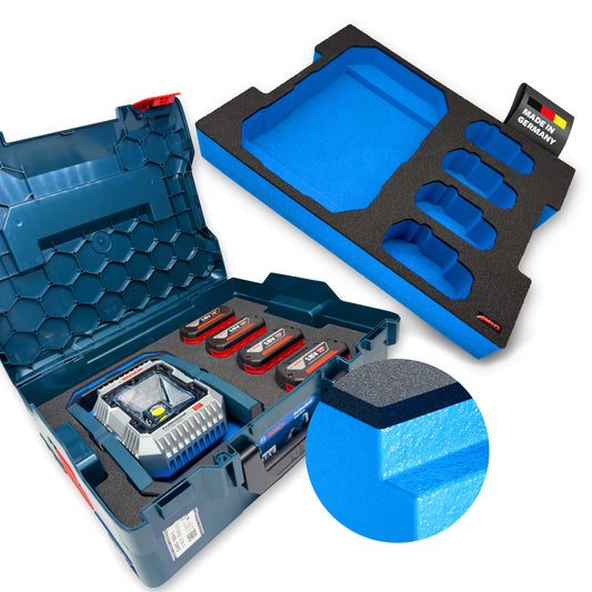 APTEX Bosch GLI 18V-1900 + Akkus 18V GBA Einlage für L-Boxx 136 – Akku-Arbeitsleuchte Schaumeinlage – Made in Germany