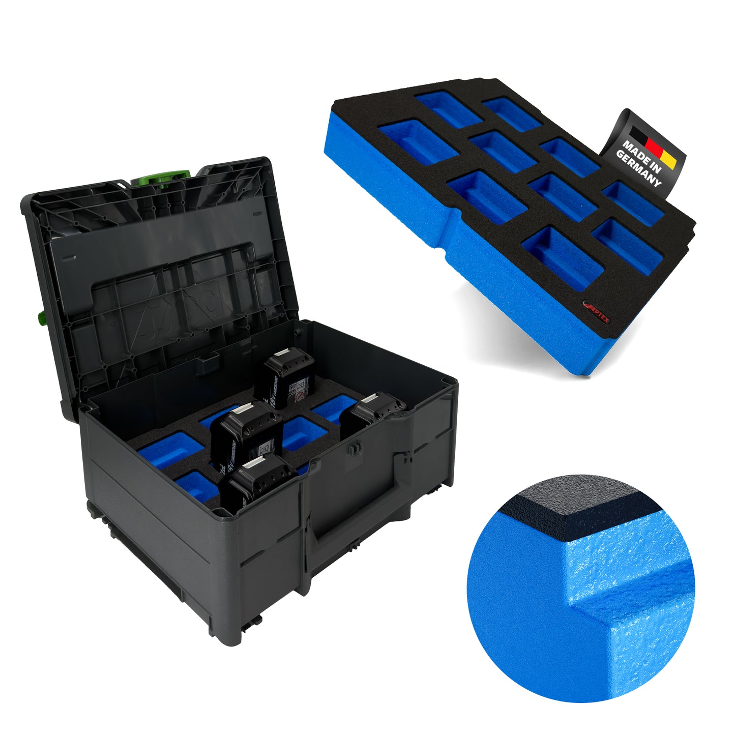 APTEX Makita Akku 18V Einlage für Systainer³ M – Akku-Schaumeinlage – Made in Germany