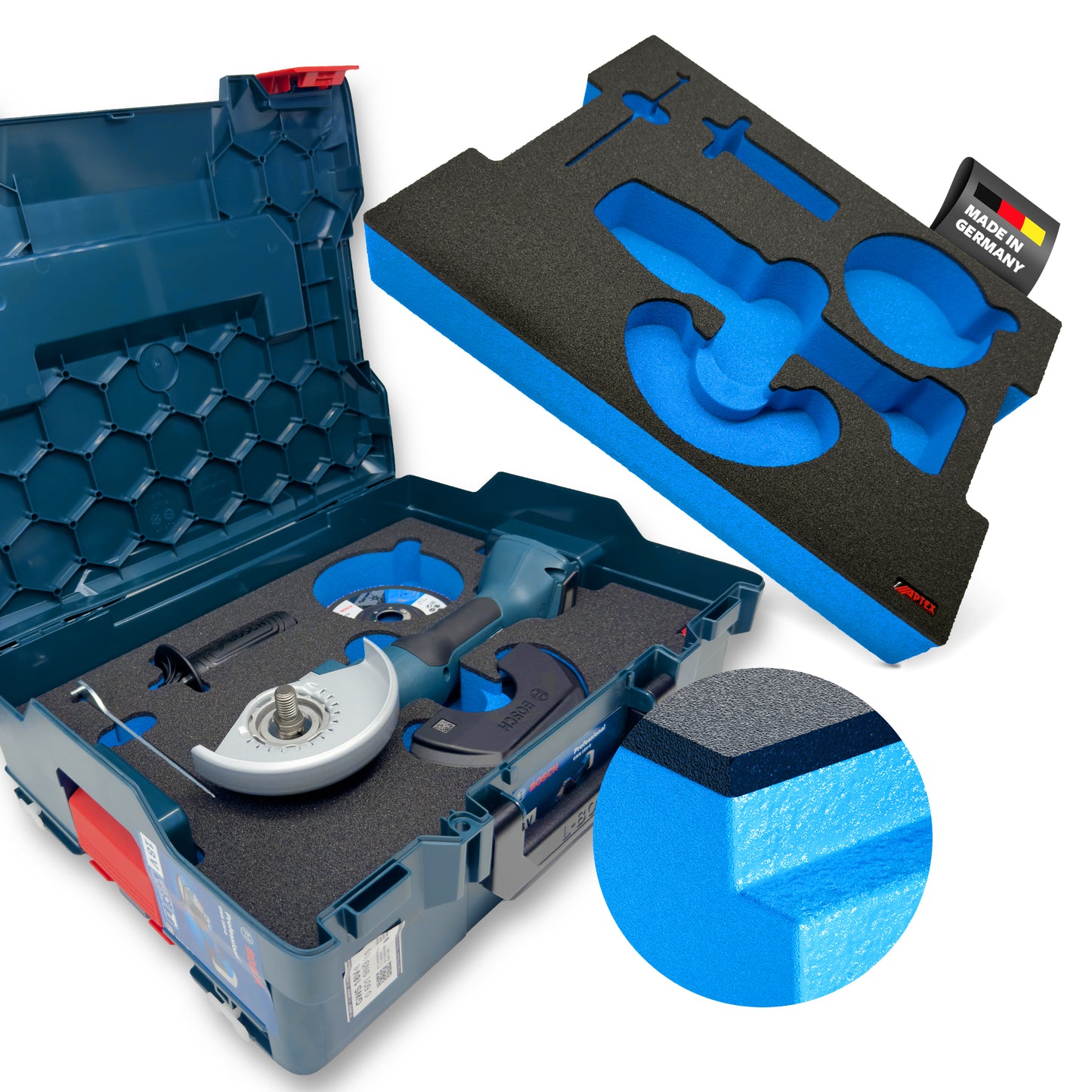 APTEX Bosch GWS 18V-8 Einlage für L-Boxx 136 – Winkelschleifer Schaumeinlage – Made in Germany
