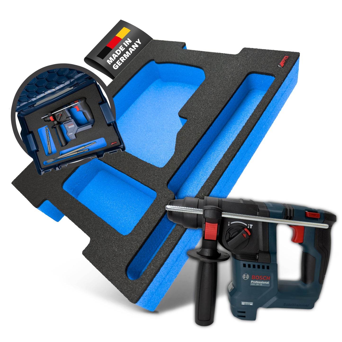 APTEX Bosch GBH 18V-18 Einlage für L-Boxx 136 – Akku-Bohrhammer Schaumeinlage – Made in Germany