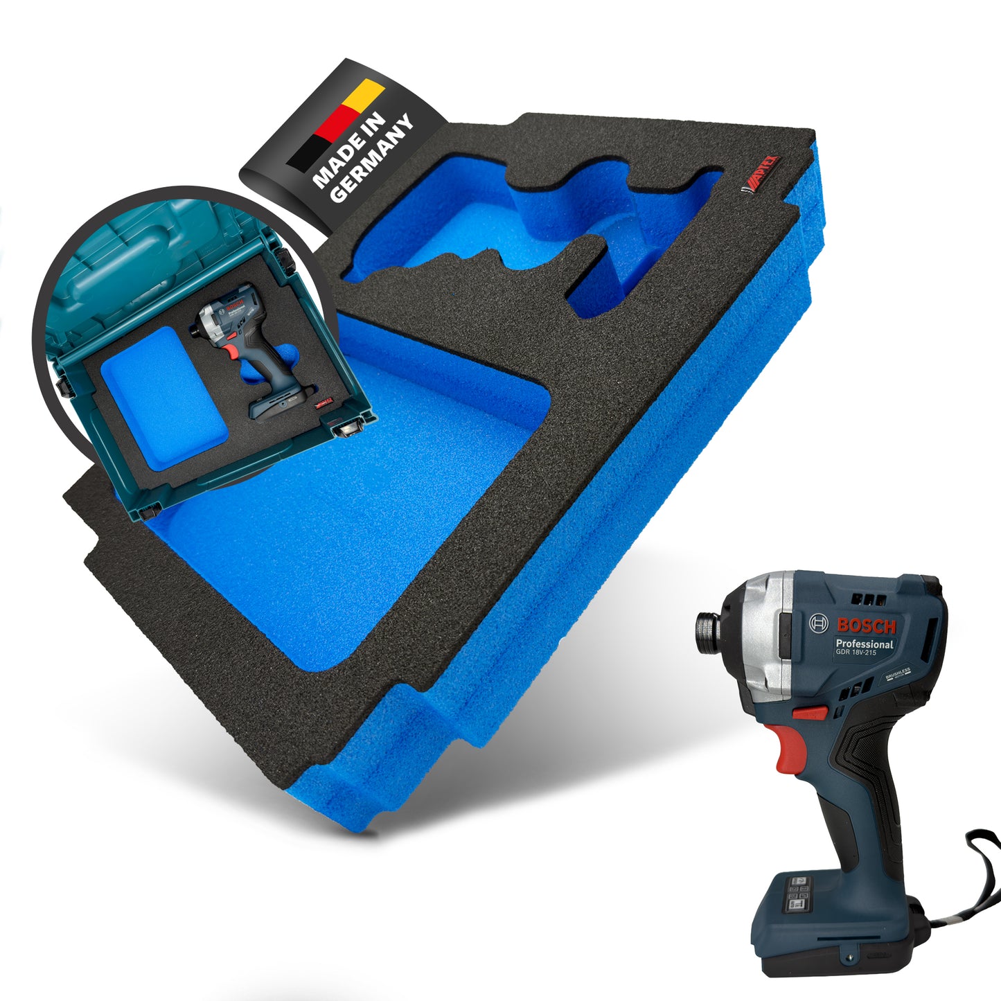 APTEX Bosch GDR 18V-215 Einlage für Makita MakPac Gr.2 – Schlagschrauber Schaumeinlage – Made in Germany