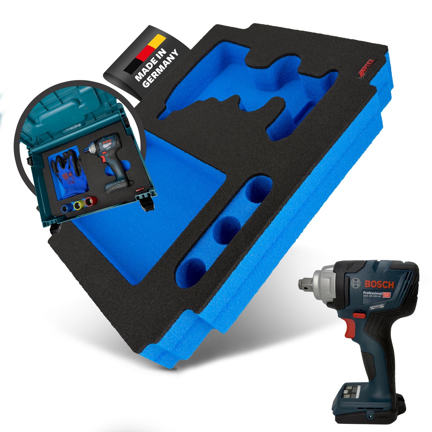 APTEX Bosch GDS 18V-330 HC Einlage für Makita MakPac Gr.2 – Schlagschrauber Schaumeinlage – Made in Germany
