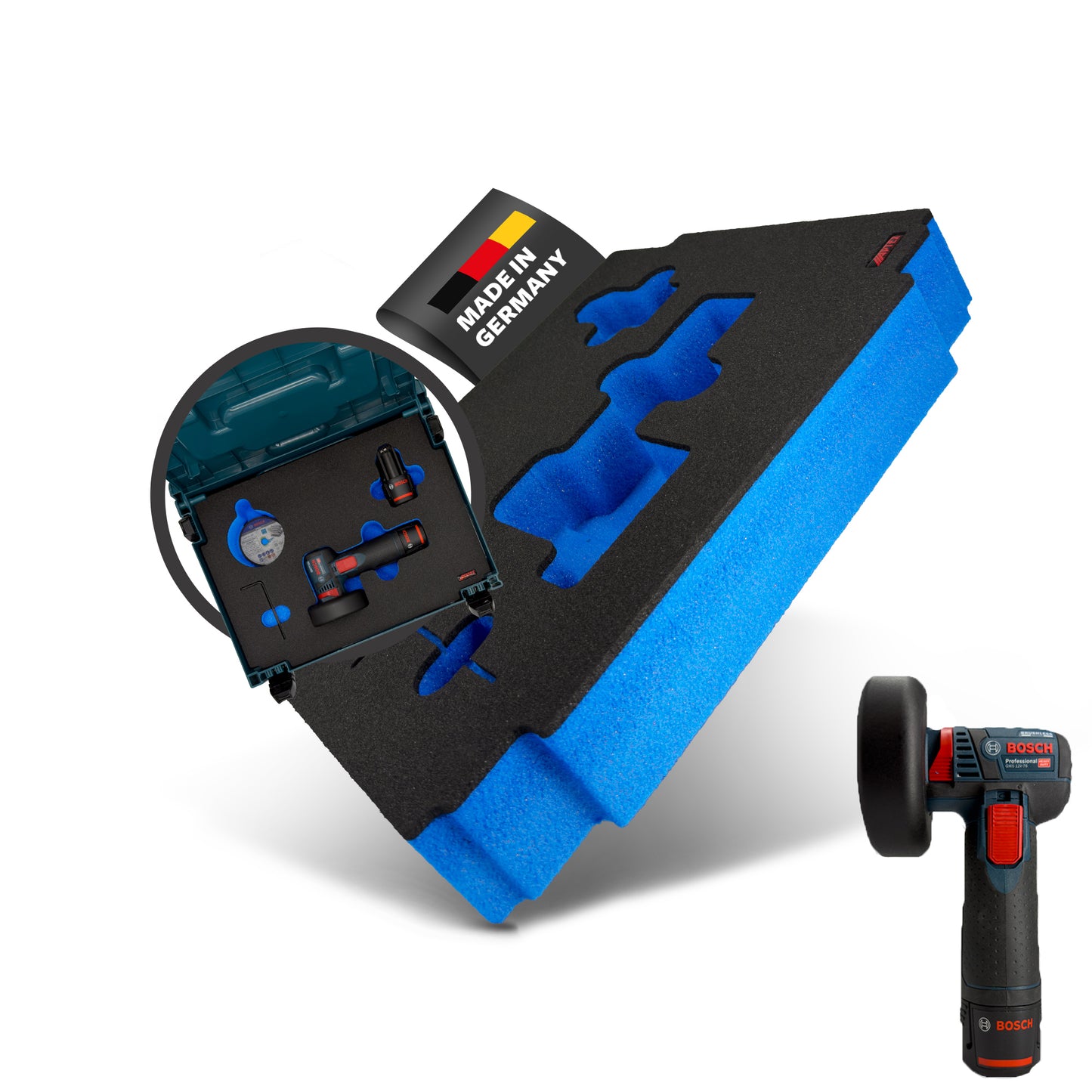 APTEX Bosch GWS 12V-76 Einlage für MakPac – Winkelschleifer Schaumeinlage - Made in Germany