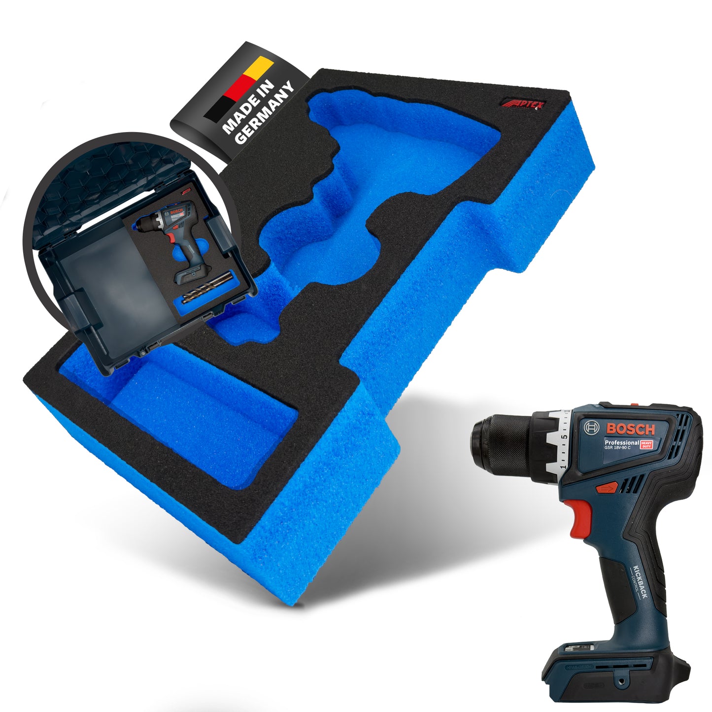 APTEX Bosch GSR 18V-90 C Einlage für L-Boxx – Bohrschrauber Schaumeinlage - Made in Germany
