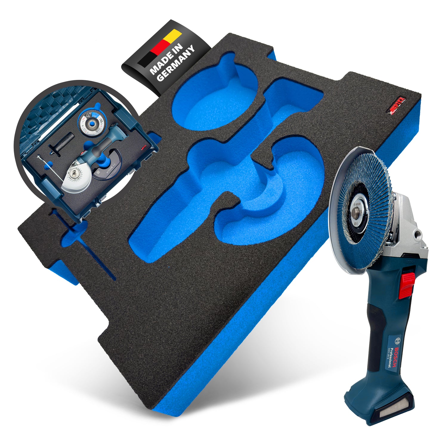 APTEX Bosch GWS 18V-8 Einlage für L-Boxx 136 – Winkelschleifer Schaumeinlage – Made in Germany