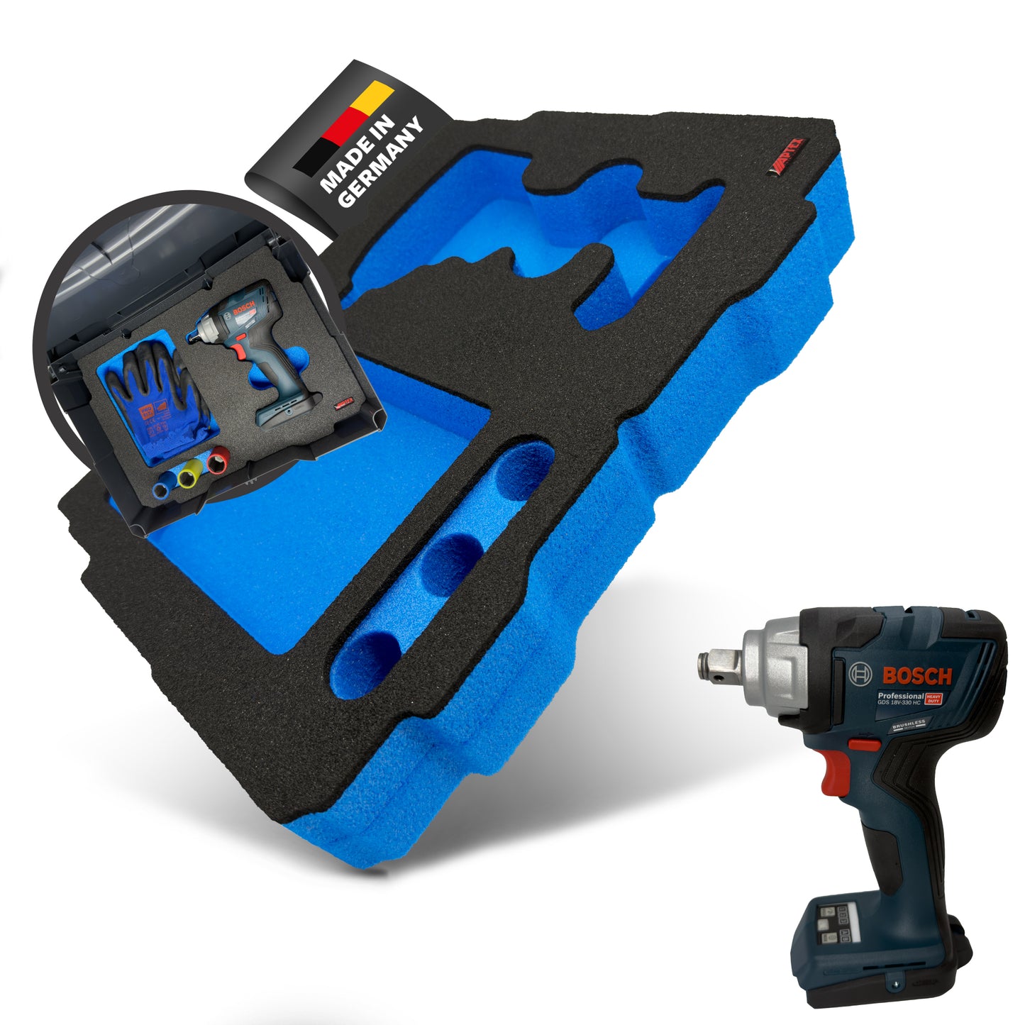 APTEX Bosch GDS 18V-330 HC Einlage für Tanos Systainer T-Loc 2 – Schlagschrauber Schaumeinlage – Made in Germany