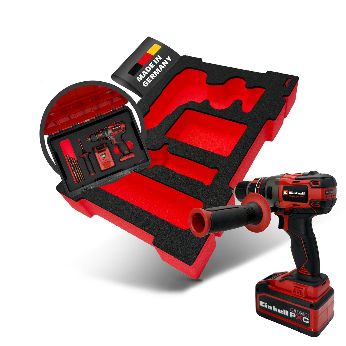 APTEX Einhell TP-CD 18/80 Li-i BL Einlage für E-Case S-F – Akku-Schlagbohrschrauber Schaumeinlage – Made in Germany