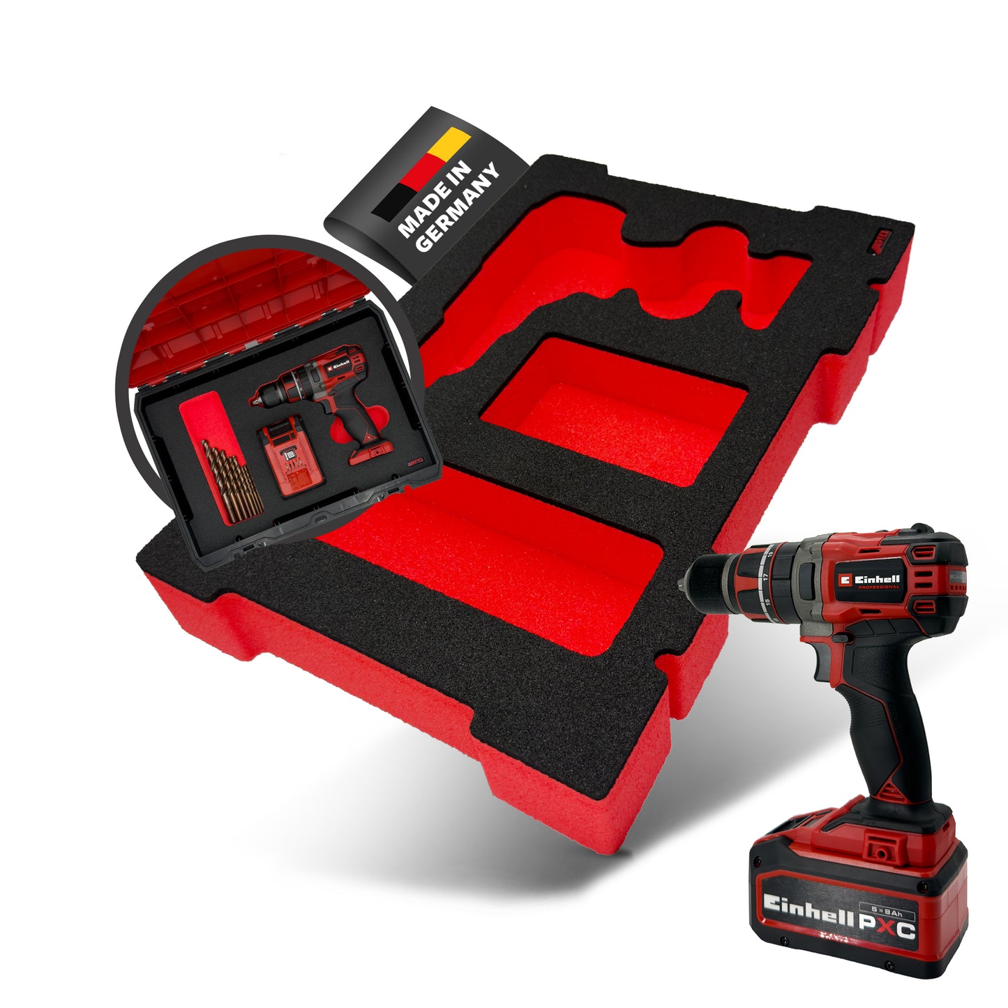 APTEX Einhell TP-CD 18/50 Li-i BL Einlage für E-Case S-F – Akku-Schlagbohrschrauber Schaumeinlage – Made in Germany