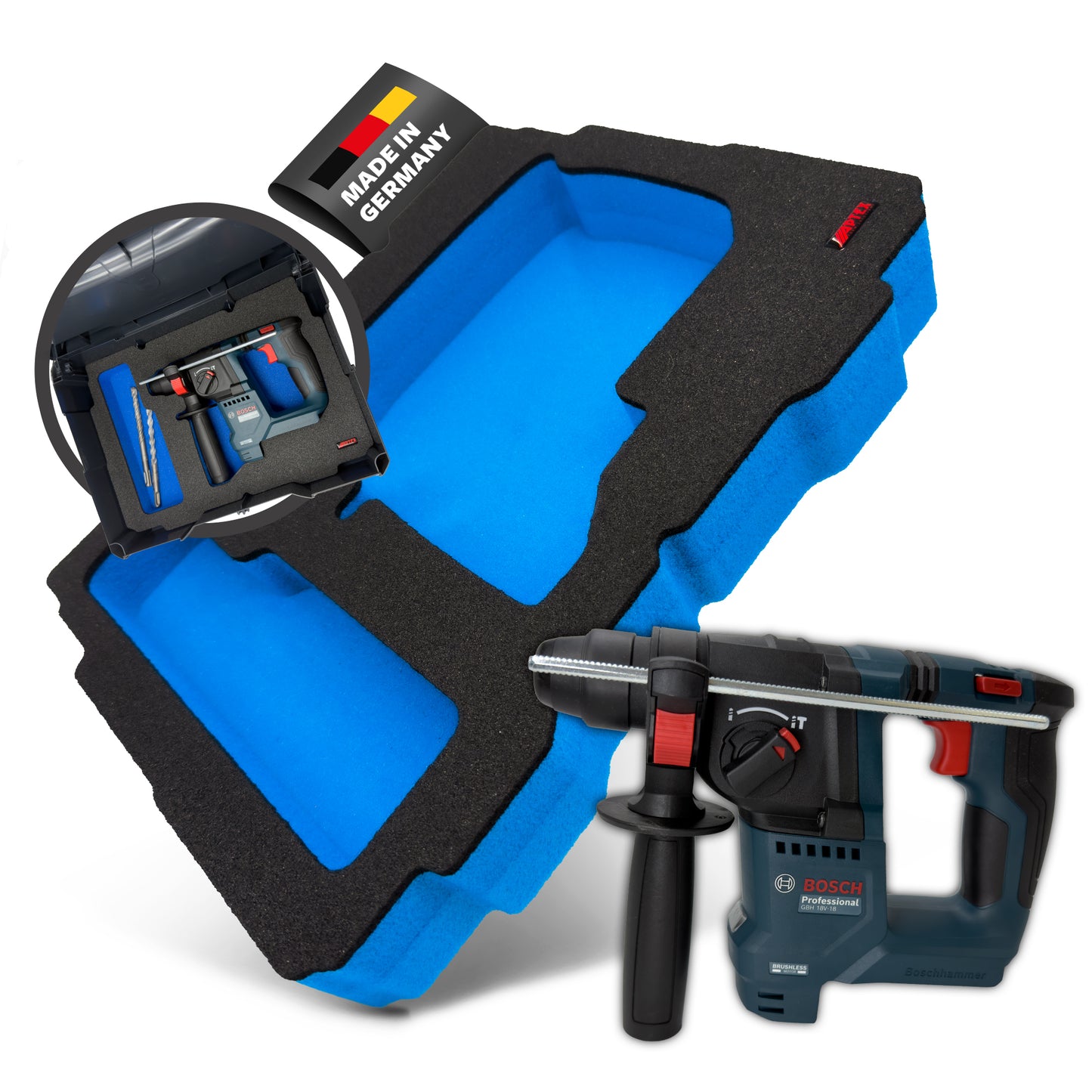APTEX Bosch GBH 18V-18 Einlage für Tanos Systainer T-Loc 2 – Akku-Bohrhammer Schaumeinlage – Made in Germany