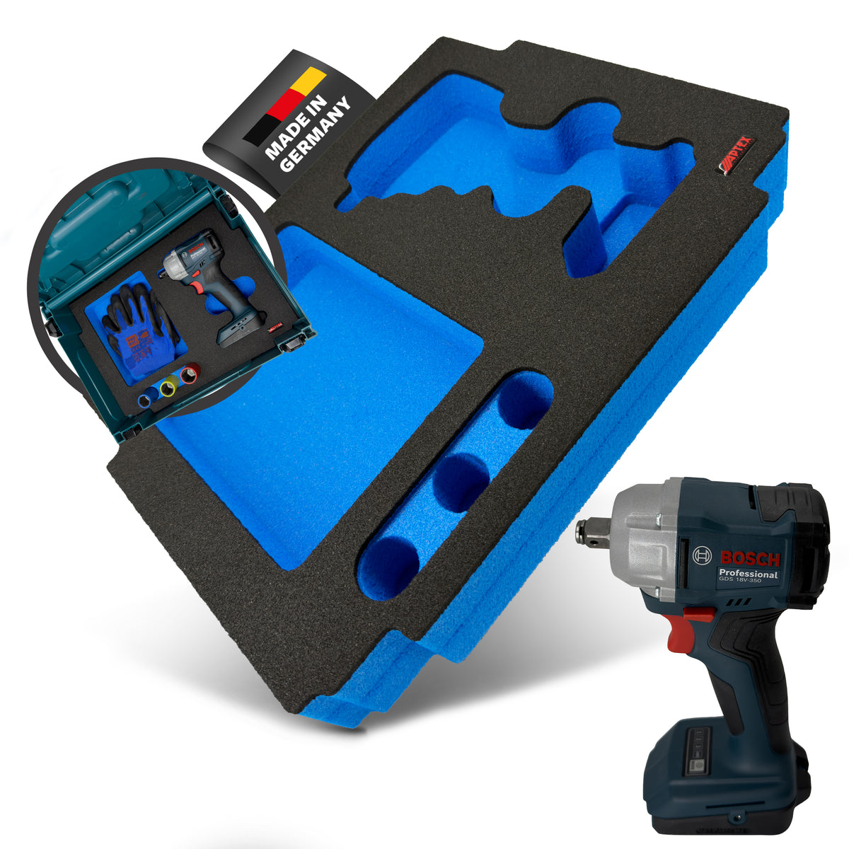 APTEX Bosch GDS 18V-350 Einlage für MakPac Gr.2 – Schlagschrauber Schaumeinlage – Made in Germany