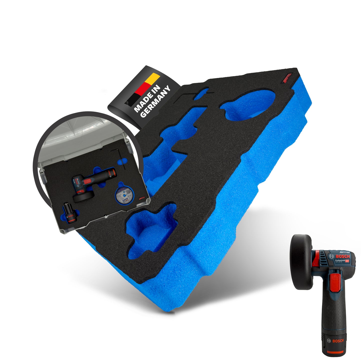 APTEX Bosch GWS 12V-76 Einlage für Systainer T-Loc 2 – Winkelschleifer Schaumeinlage - Made in Germany