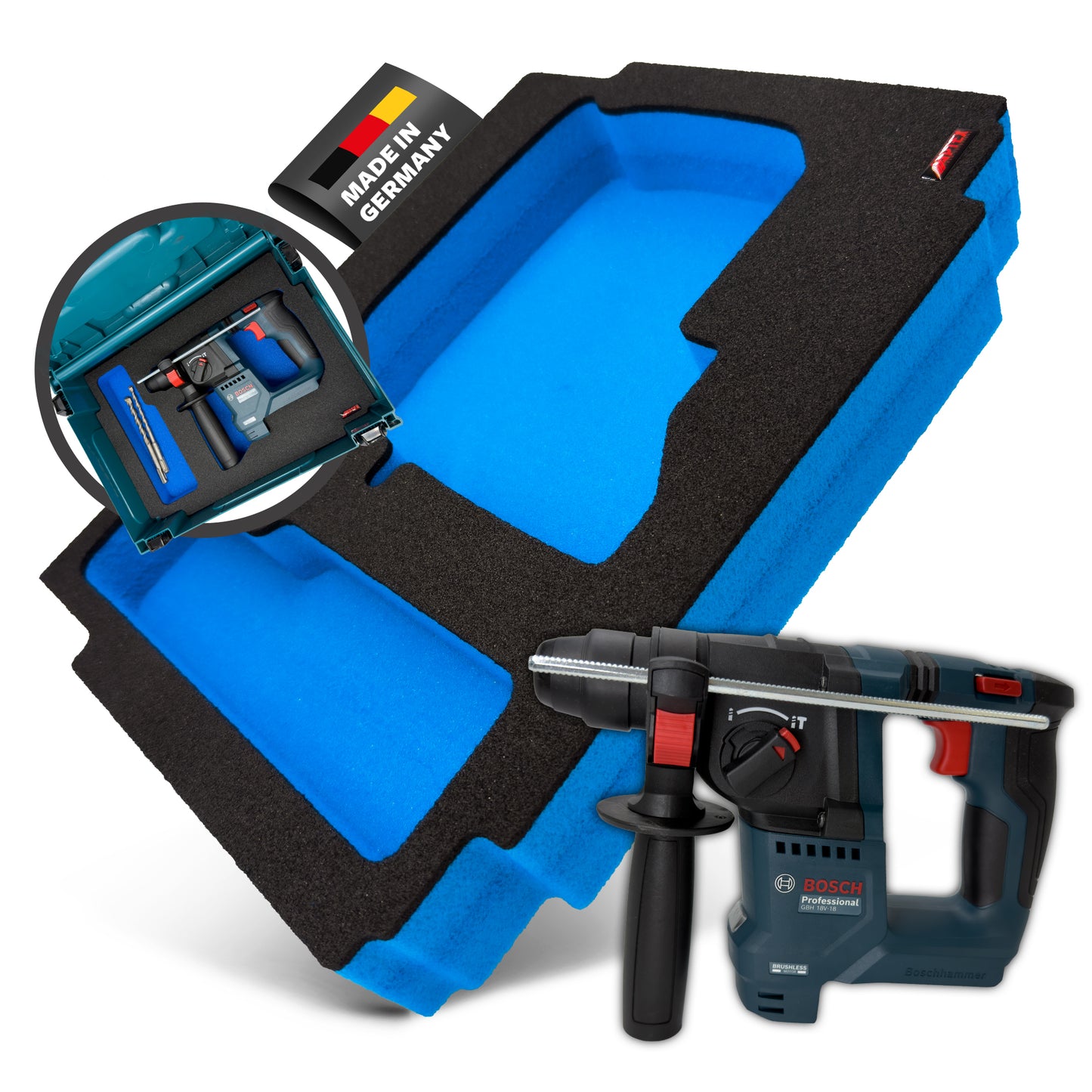 APTEX Bosch GBH 18V-18 Einlage für Makita MakPac Gr. 2 – Akku-Bohrhammer Schaumeinlage – Made in Germany