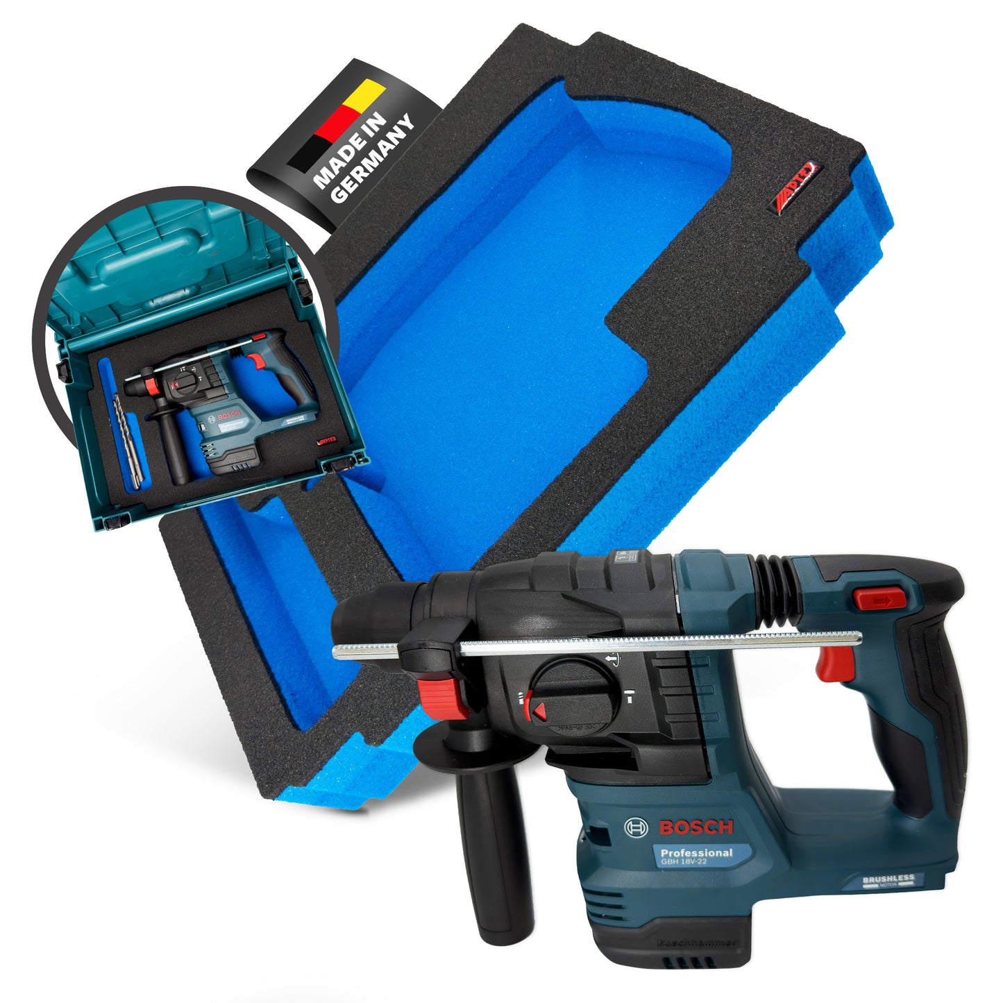 APTEX Bosch GBH 18V-22 Einlage für Makita MakPac Gr. 2 – Akku-Bohrhammer Schaumeinlage – Made in Germany
