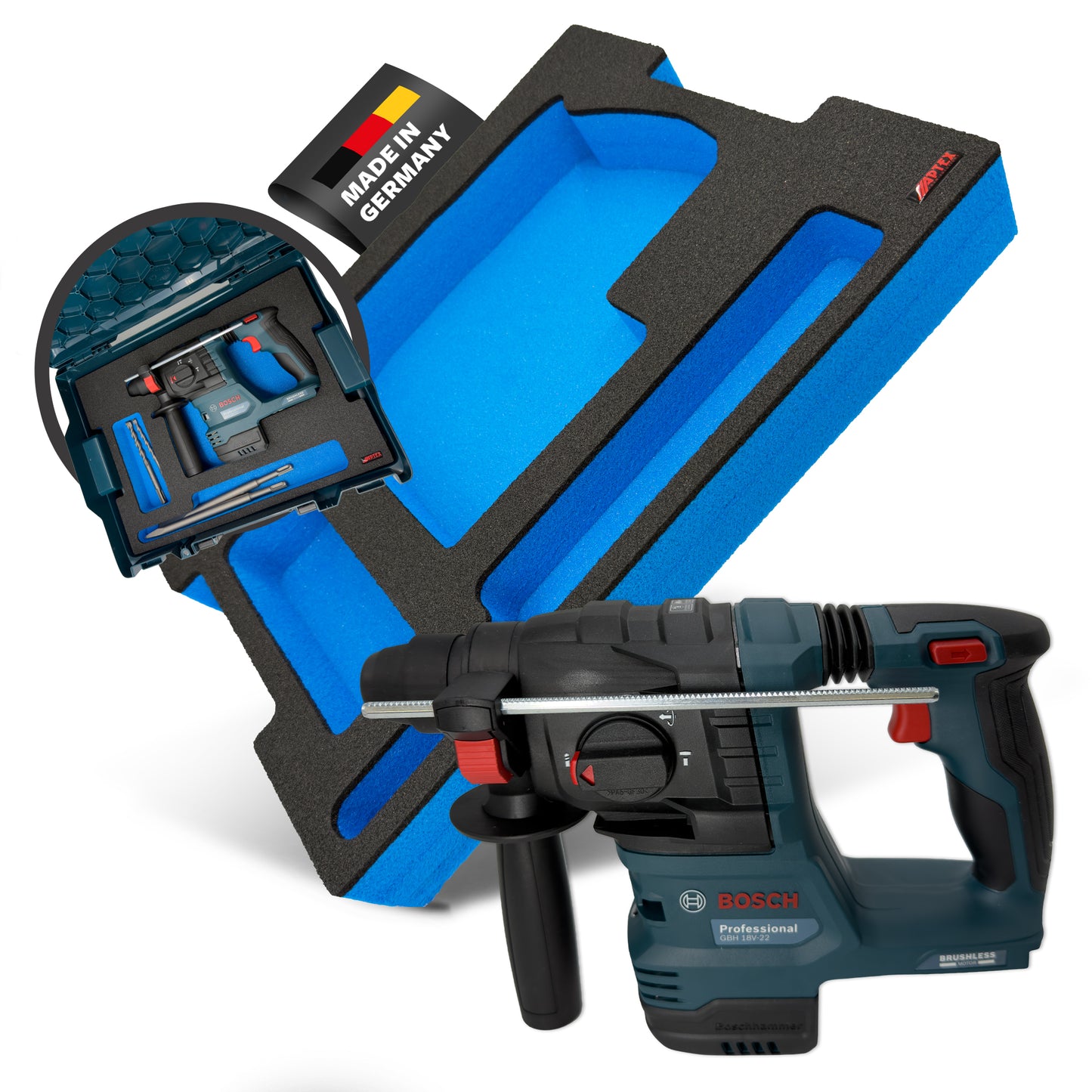 APTEX Bosch GBH 18V-22 Einlage für L-Boxx 136 – Akku-Bohrhammer Schaumeinlage – Made in Germany