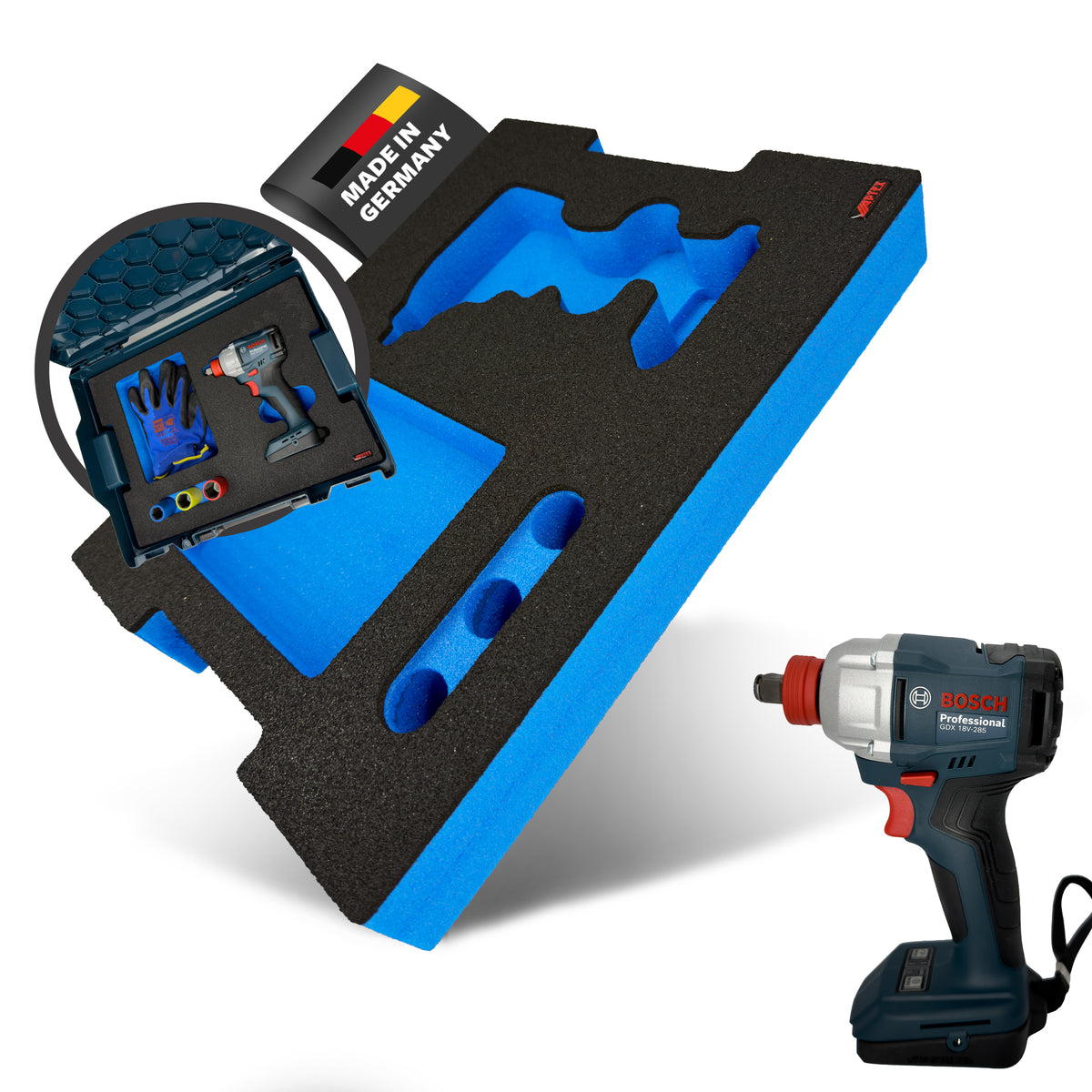 APTEX Bosch GDX 18V-285 Einlage für L-Boxx 136 – Schlagschrauber Schaumeinlage – Made in Germany