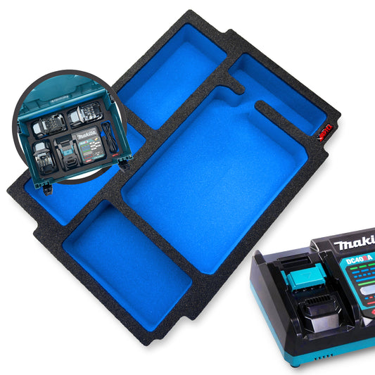 Schaumeinlage für Makita Akku-Ladegerät DC40RA + 3 Akkus 40V XGT 5Ah für MakPac Gr. 2-3