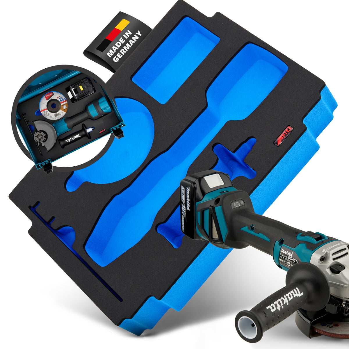 APTEX Makita DGA 517 Einlage für MakPac Gr. 2-3 – Akku-Winkelschleifer Schaumeinlage – Made in Germany