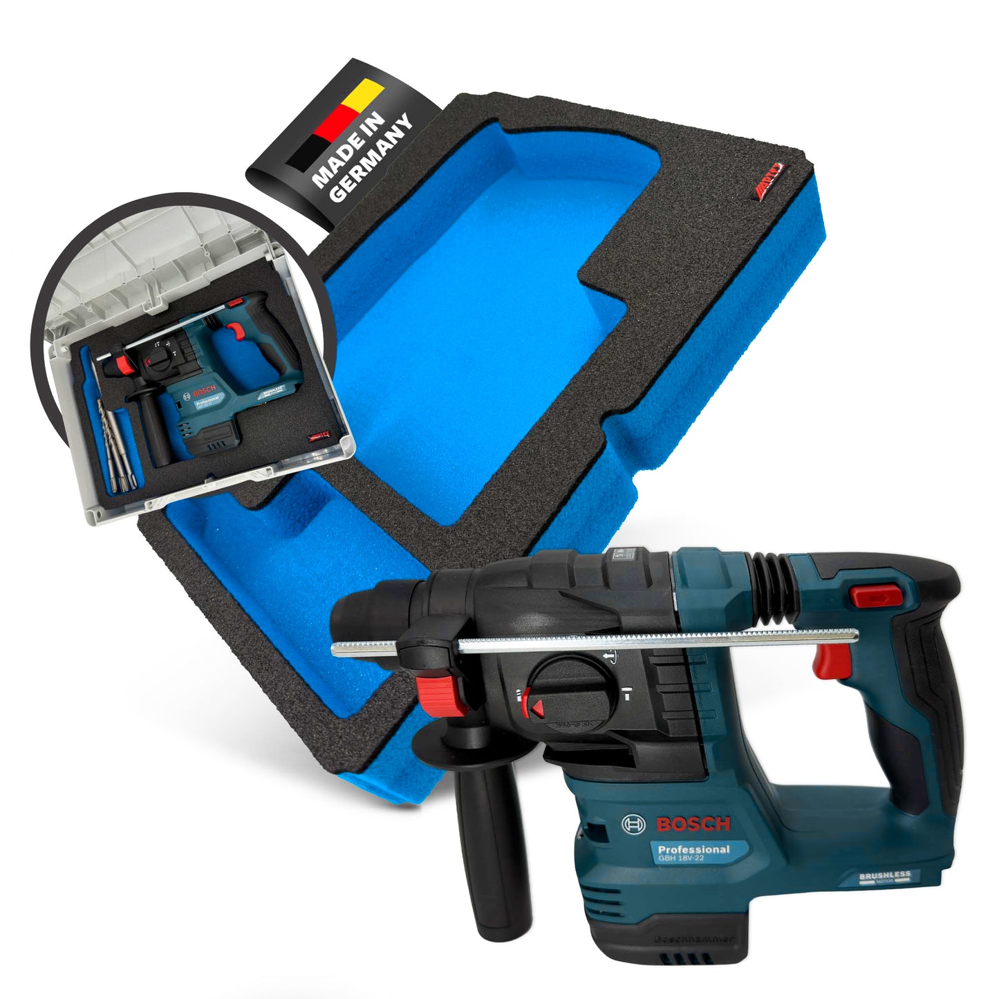 APTEX Bosch GBH 18V-22 Einlage für Tanos Systainer³ M – Akku-Bohrhammer Schaumeinlage – Made in Germany