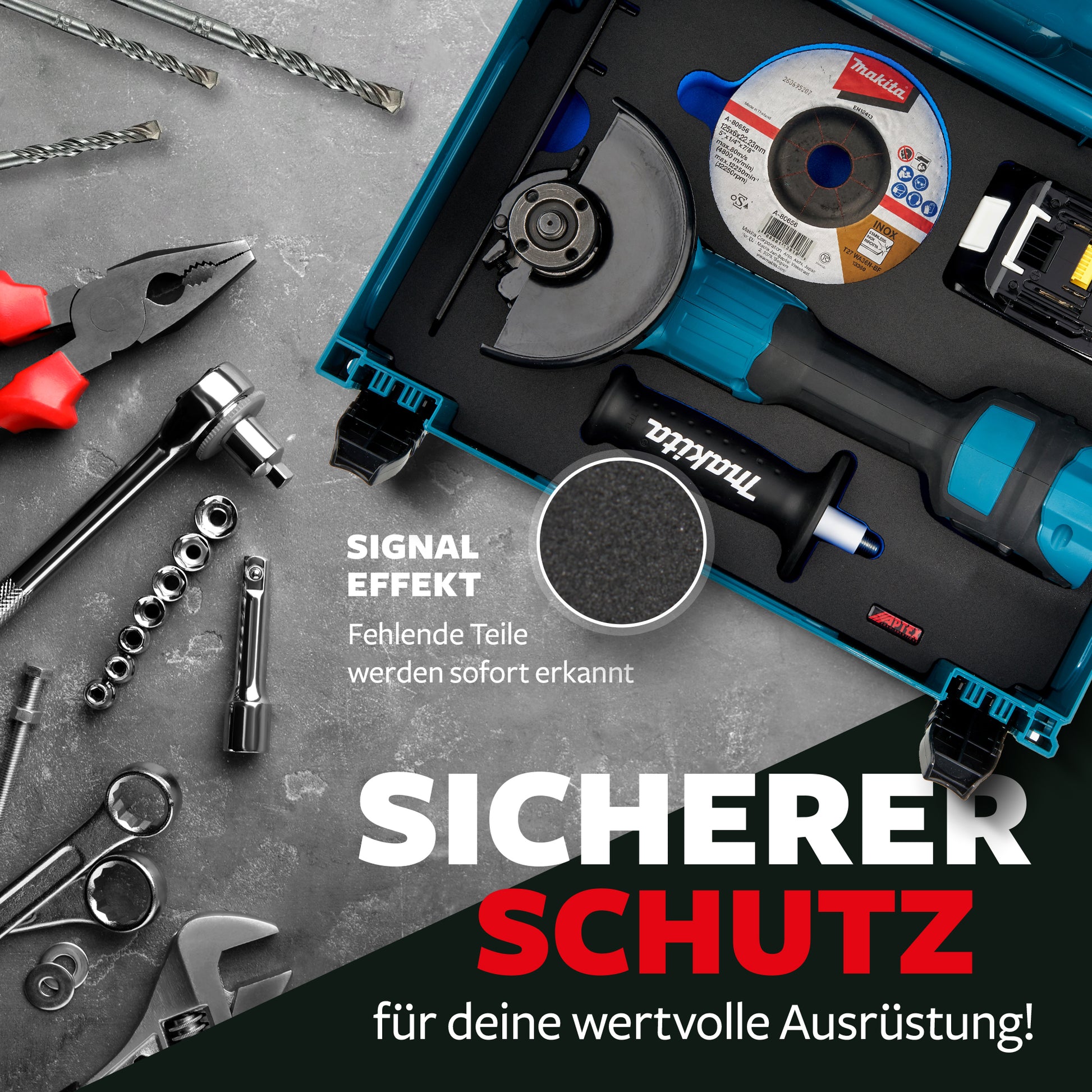 Schaumeinlage für den Makita Akku- Winkelschleifer DGA 411-414, 461-464, 511-514 MakPac Gr. 2-3 - APTEX