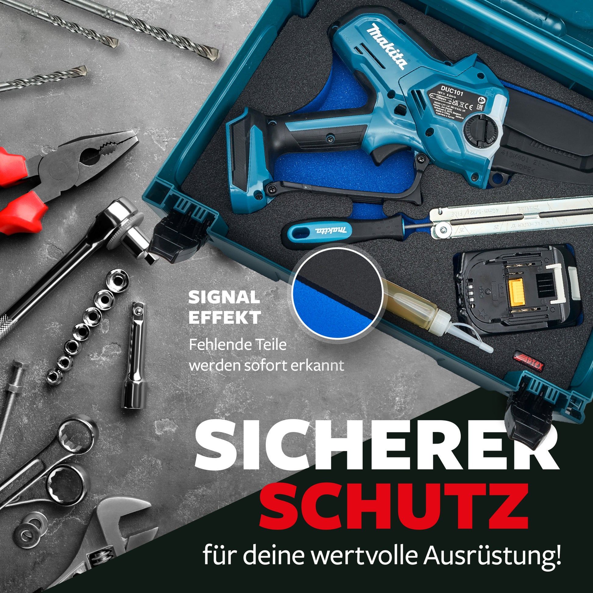 Schaumeinlage für Makita Akku-Astsäge DUC 101 für MakPac Gr. 2-3.