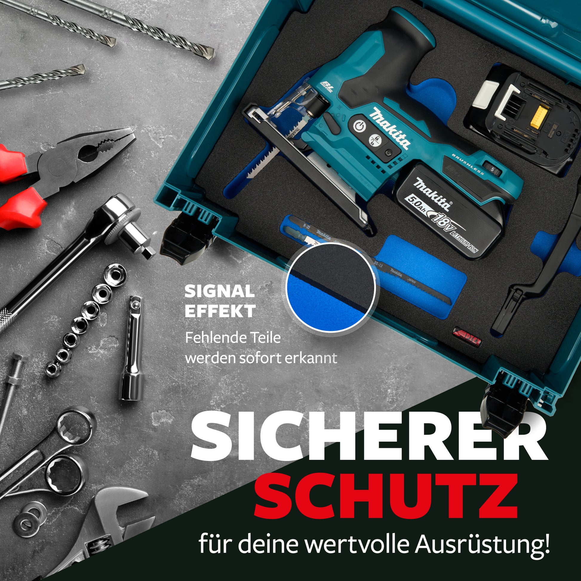 Schaumeinlage für Makita Akku- Pendelhubstichsäge DJV 185 für MakPac Gr. 2-3.