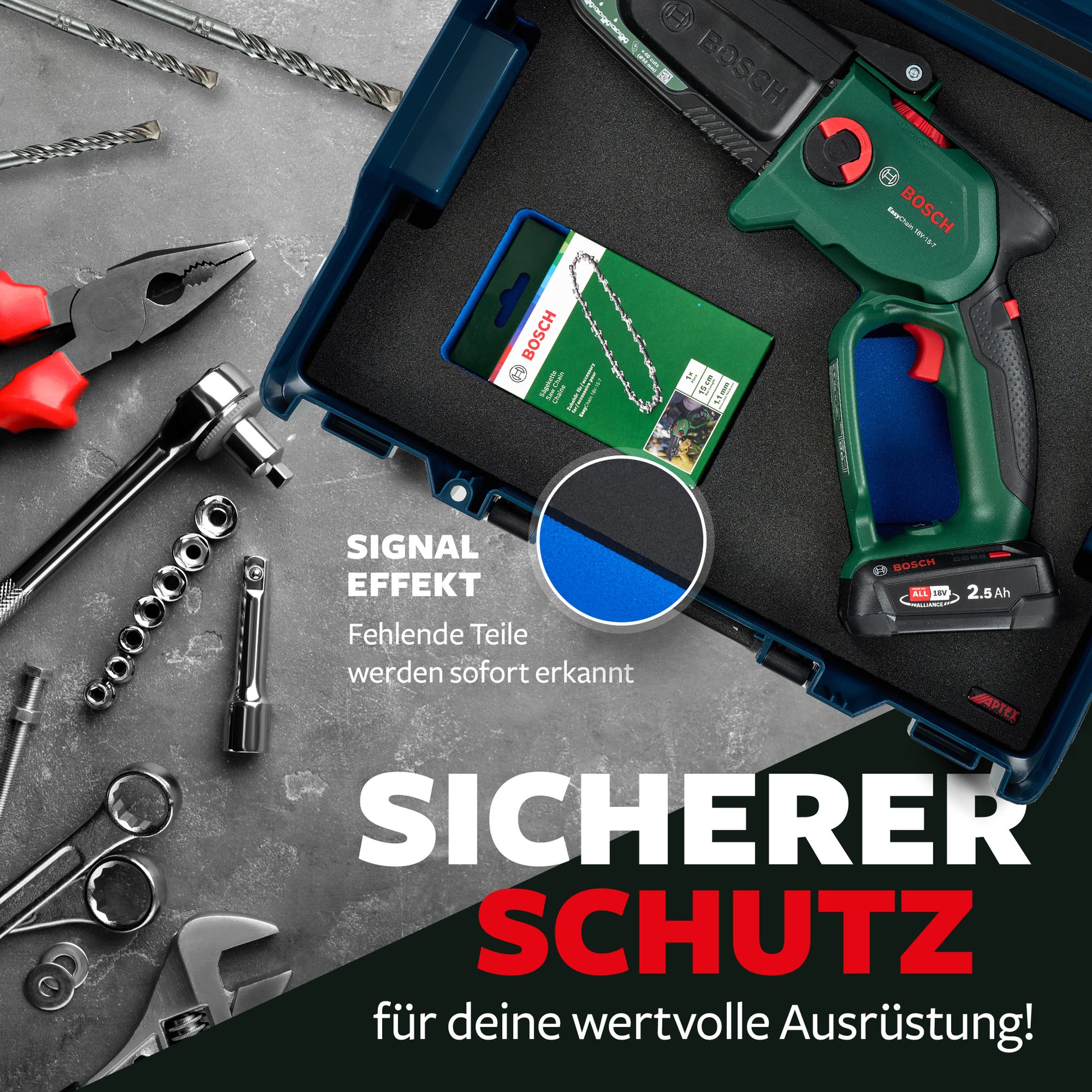 Schaumeinlage für Bosch Akku-Astsäge EasyChain 18V-15-7 für neue Bosch L-Boxx 136.