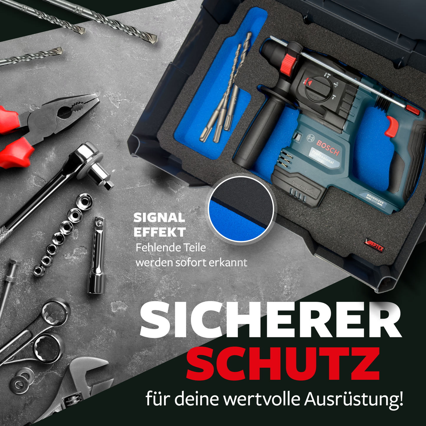 APTEX Bosch GBH 18V-22 Einlage für Tanos Systainer T-Loc 2 – Akku-Bohrhammer Schaumeinlage – Made in Germany