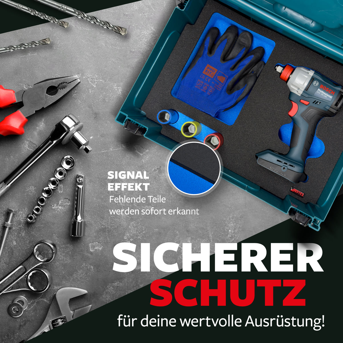 APTEX Bosch GDX 18V-285 Einlage für MakPac Gr.2 – Schlagschrauber Schaumeinlage – Made in Germany