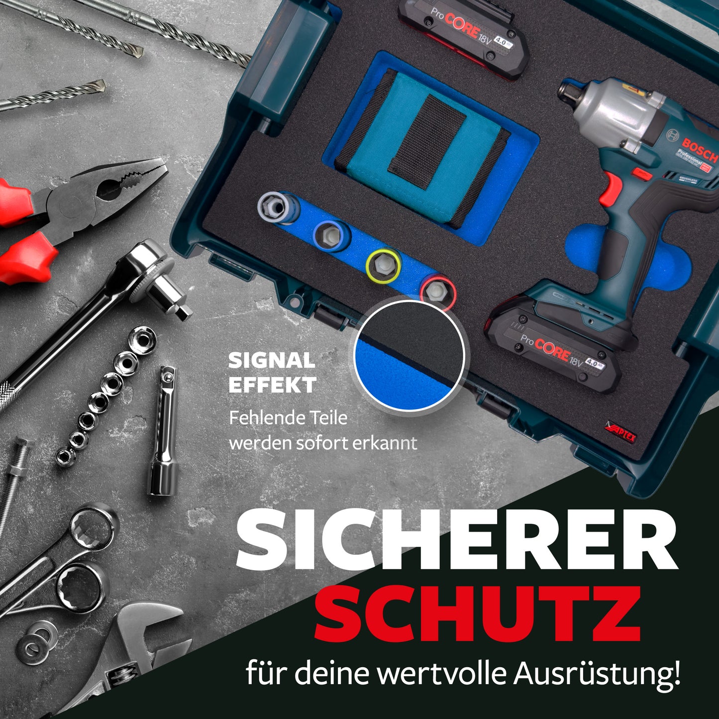 APTEX Bosch GDS 18V-450 HC Einlage für L-Boxx 136 – Schlagschrauber Schaumeinlage – Made in Germany