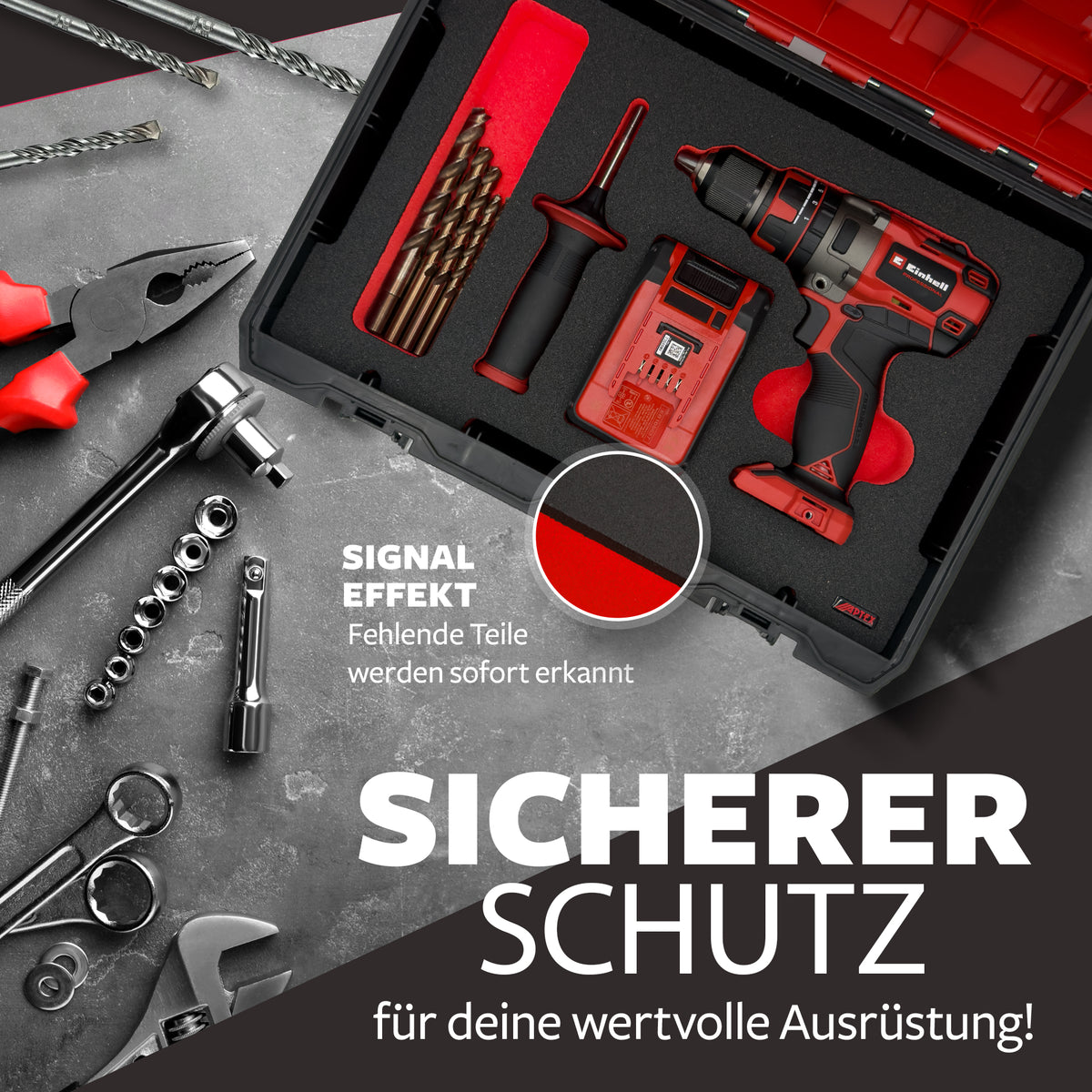 APTEX Einhell TP-CD 18/80 Li-i BL Einlage für E-Case S-F – Akku-Schlagbohrschrauber Schaumeinlage – Made in Germany