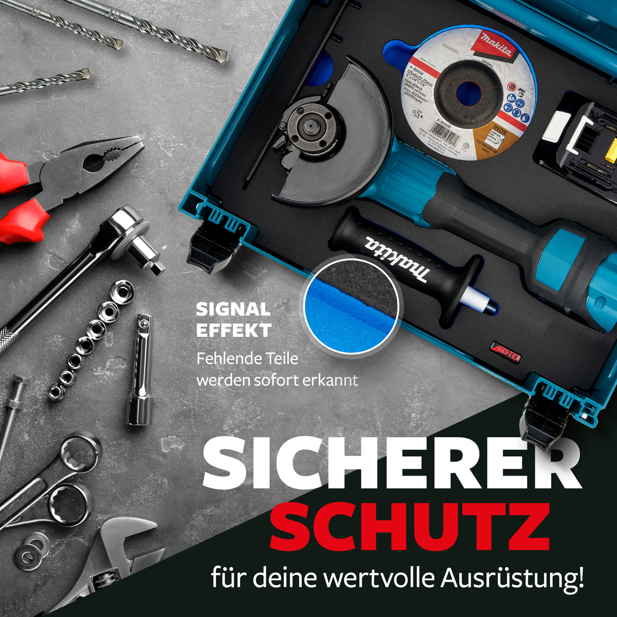 APTEX Makita DGA 517 Einlage für MakPac Gr. 2-3 – Akku-Winkelschleifer Schaumeinlage – Made in Germany