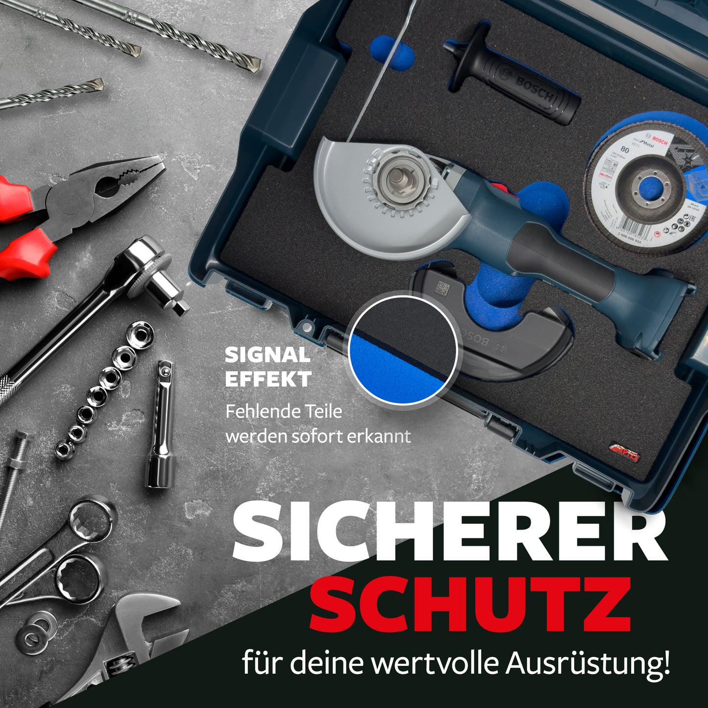 APTEX Bosch GWS 18V-8 Einlage für L-Boxx 136 – Winkelschleifer Schaumeinlage – Made in Germany