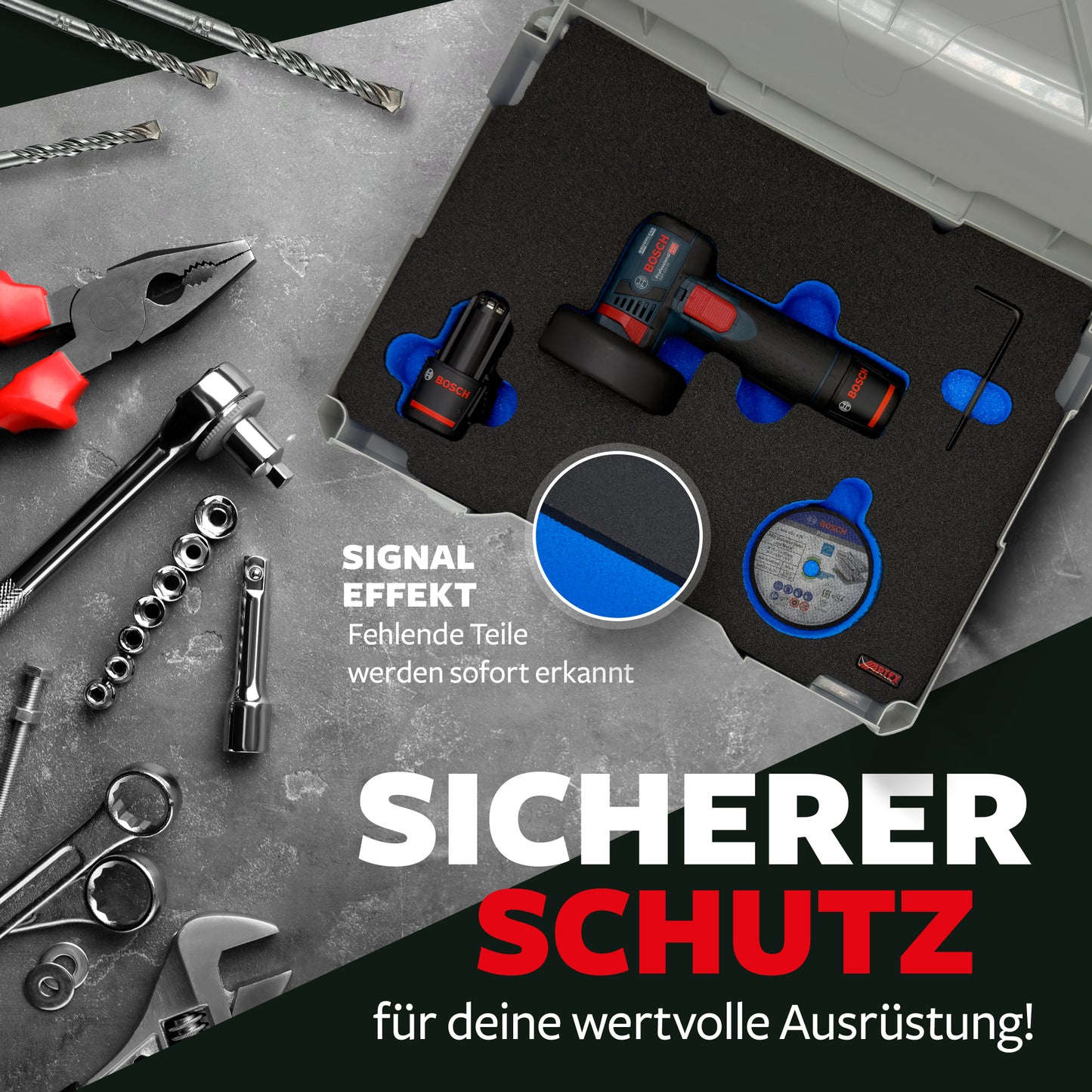 APTEX Bosch GWS 12V-76 Einlage für Systainer T-Loc 2 – Winkelschleifer Schaumeinlage - Made in Germany