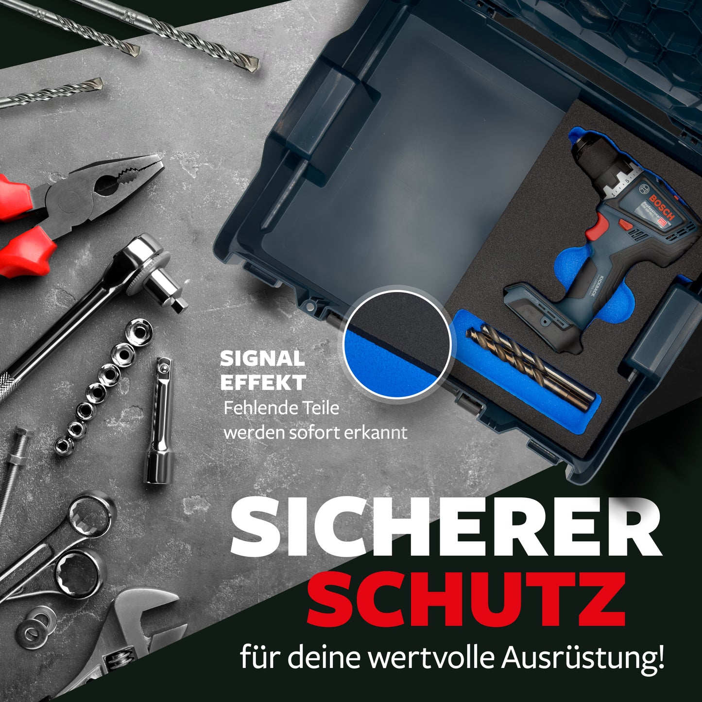 APTEX Bosch GSR 18V-90 C Einlage für L-Boxx – Bohrschrauber Schaumeinlage - Made in Germany
